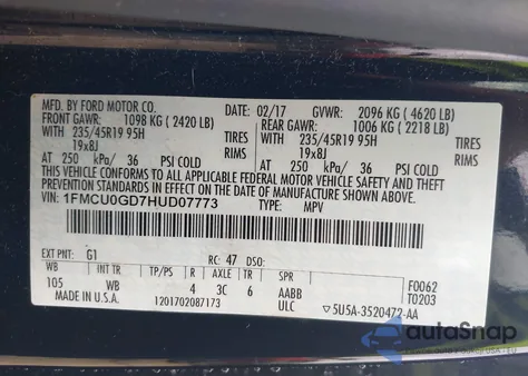 2017 Ford Escape Se из США, поврежденный, VIN 1FMCU0GD7HUD07773